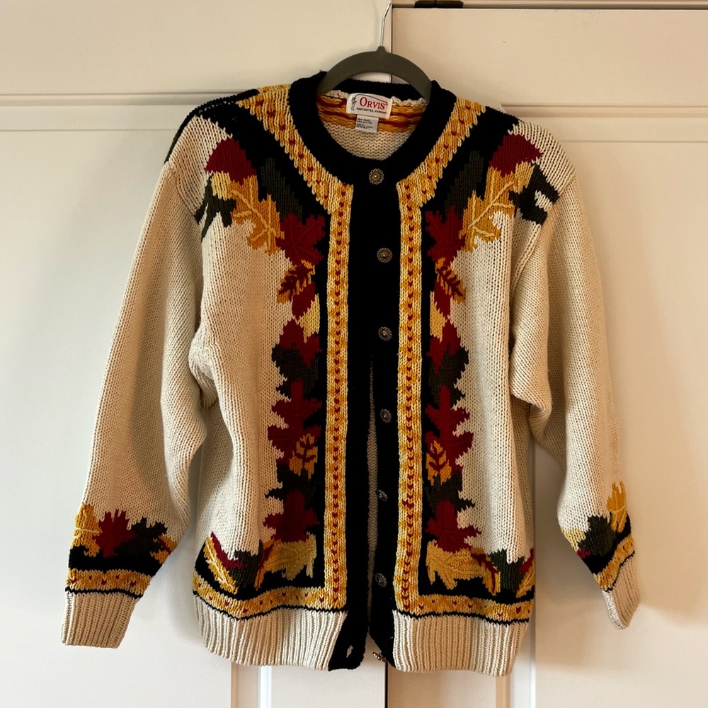 Vintage Orvis Autumn Leaves Cardigan